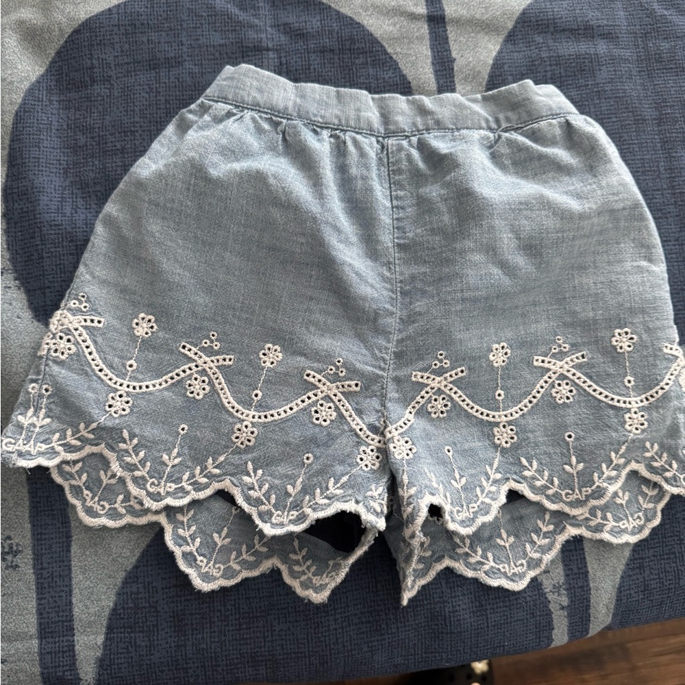 GAP Blue and White High Waist Shorts with Lace Trim